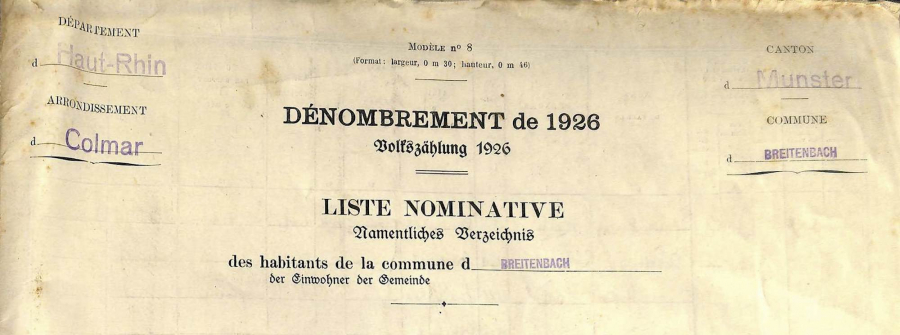 Breitenbach - Dénombrement de 1926
