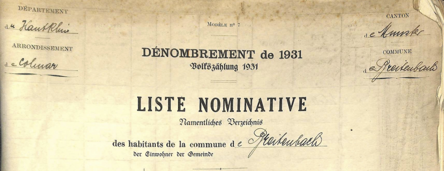 Breitenbach - Dénombrement de 1931