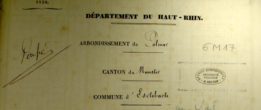 Eschbach-au-Val - Dénombrement de 1836