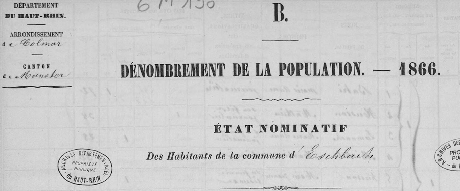 Eschbach-au-Val - Dénombrement de 1866