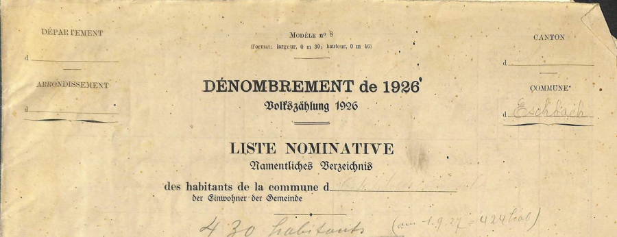Eschbach - Dénombrement de 1926