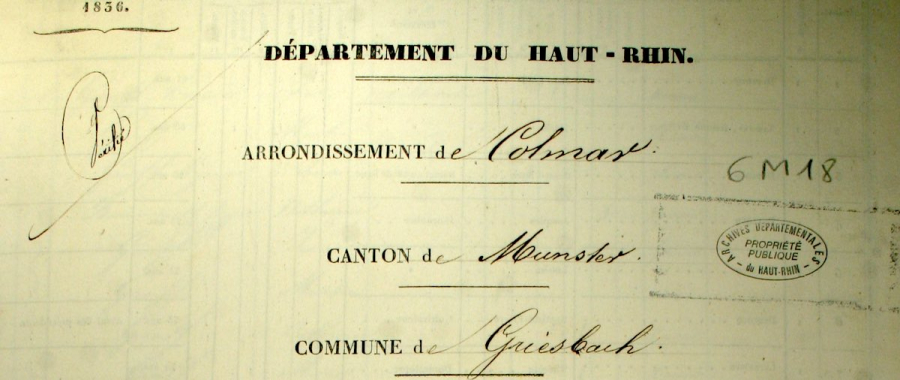 Griesbach-au-Val - Dénombrement de 1836