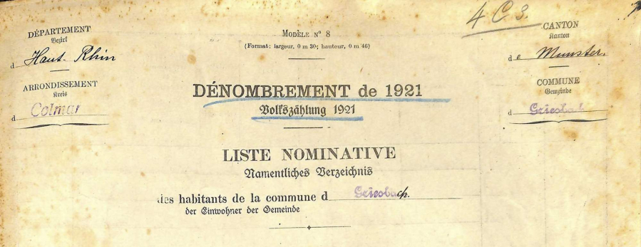 Griesbach - Dénombrement de 1921