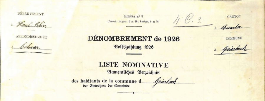 Griesbach - Dénombrement de 1926