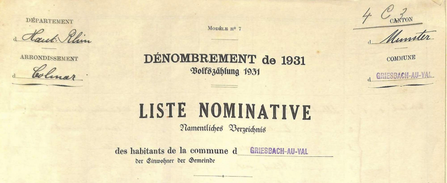 Griesbach - Dénombrement de 1931