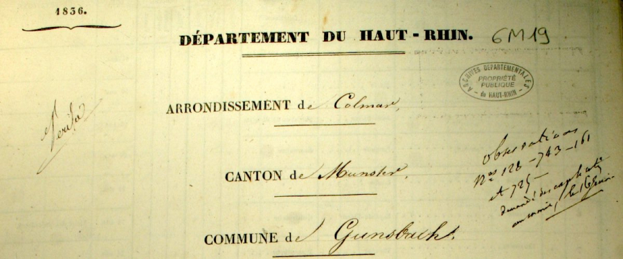 Gunsbach - Dénombrement de 1836