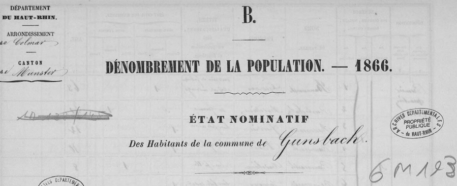 Gunsbach - Dénombrement de 1866