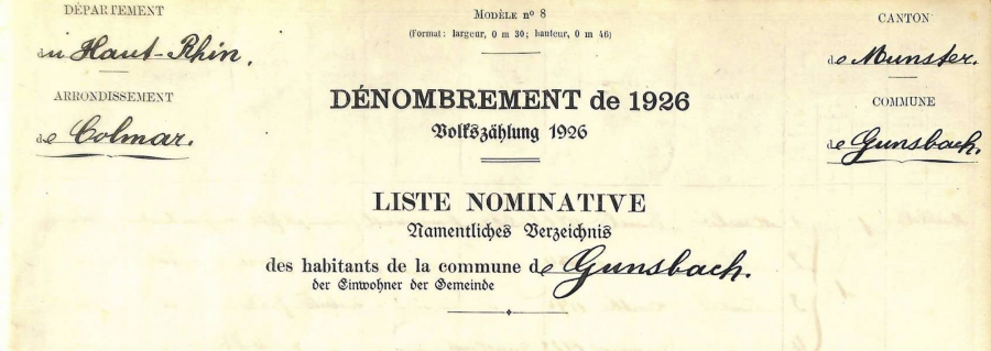 Gunsbach - Dénombrement de 1926