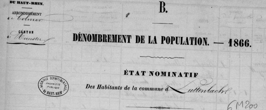 Luttenbach - Dénombrement de 1866