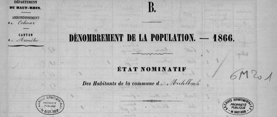 Muhlbach-sur-Munster - Dénombrement de 1866