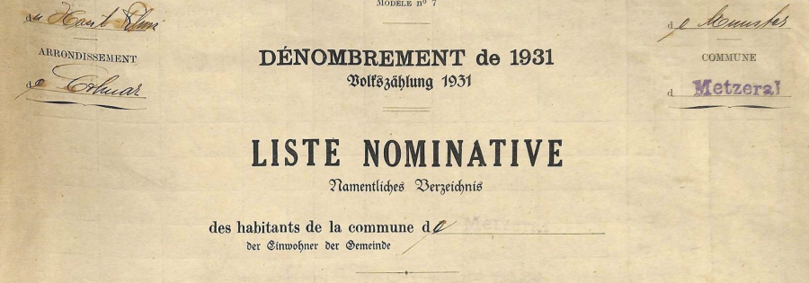Metzeral - Dénombrement de 1931