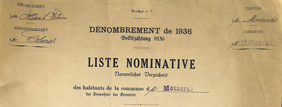 Metzeral - Dénombrement de 1936