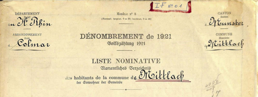 Mittlach - Dénombrement de 1921