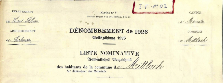 Mittlach - Dénombrement de 1926
