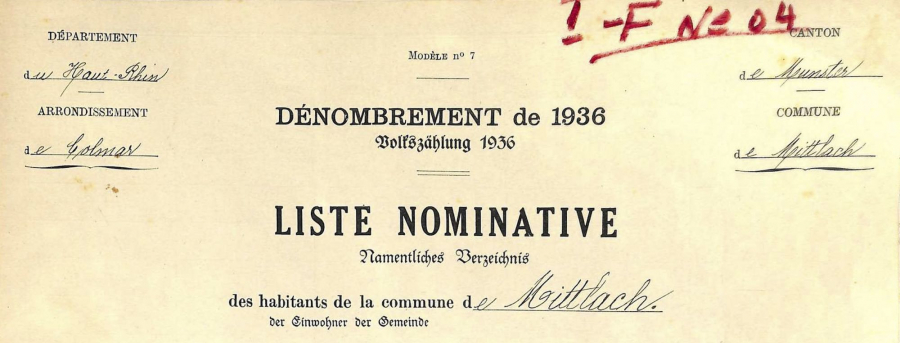 Mittlach - Dénombrement de 1936