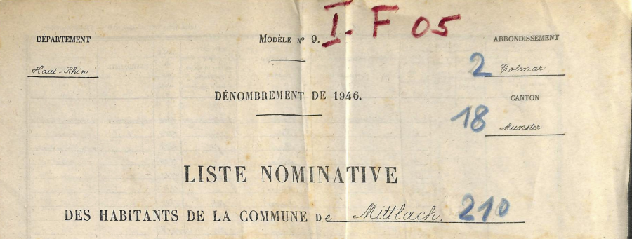 Mittlach - Dénombrement de 1946