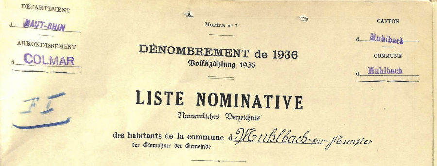 Muhlbach - Dénombrement de 1936