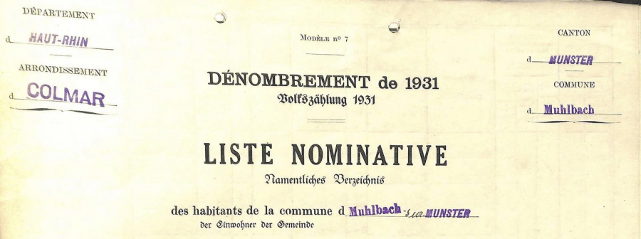 Mulbach - Dénombrement de 1931
