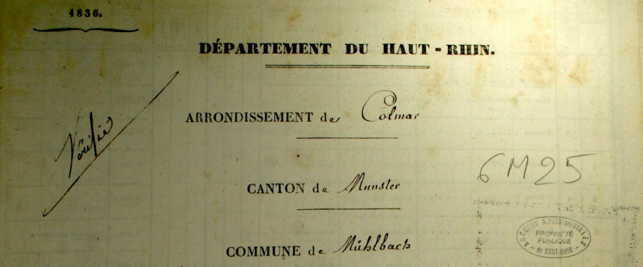 Muhlbach-sur-Munster - Dénombrement de 1836