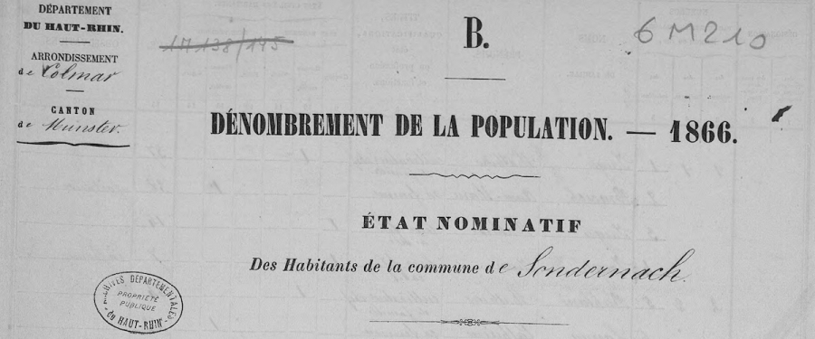 Sondernach - Dénombrement de 1866