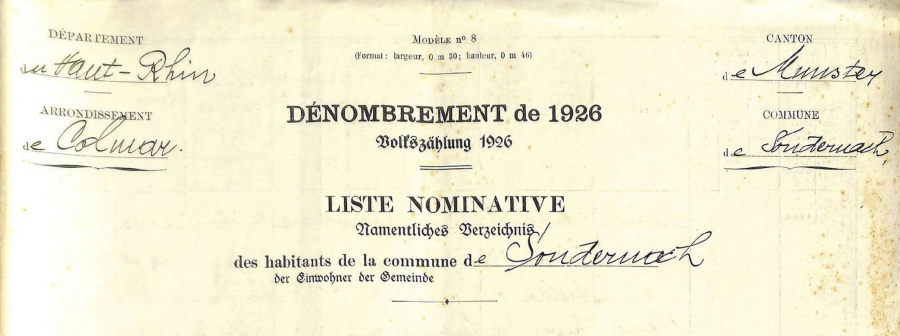 Sondernach - Dénombrement de 1926