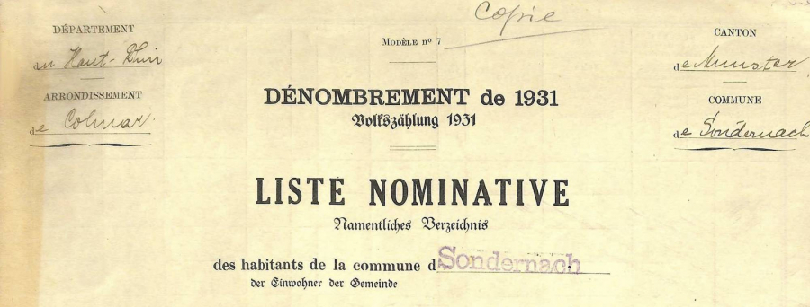 Sondernach - Dénombrement de 1931