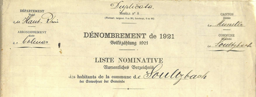 Soultzbach - Dénombrement de 1921