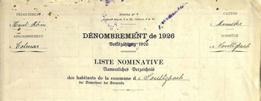 Soultzbach - Dénombrement de 1926