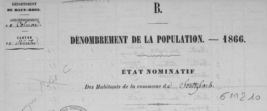 Soultzbach-les-Bains - Dénombrement de 1866