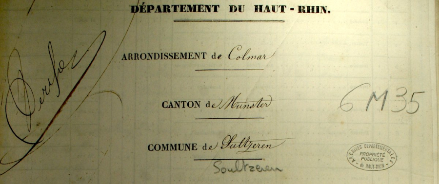 Soultzeren - Dénombrement de 1836