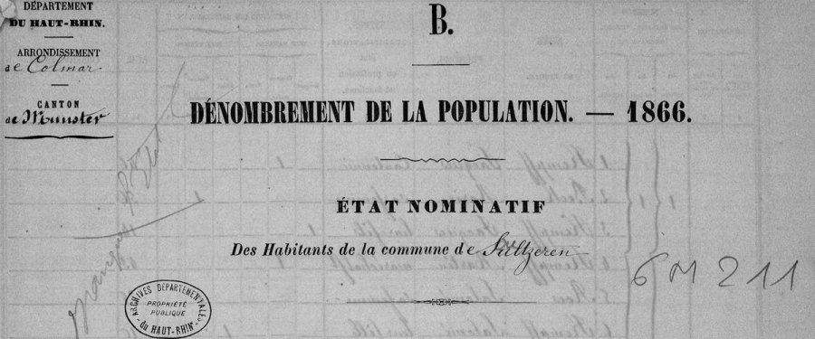Soultzeren - Dénombrement de 1866