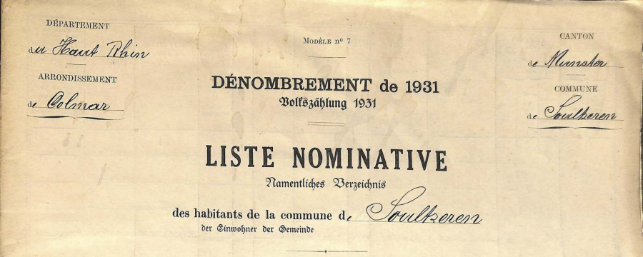 Soultzeren - Dénombrement de 1931