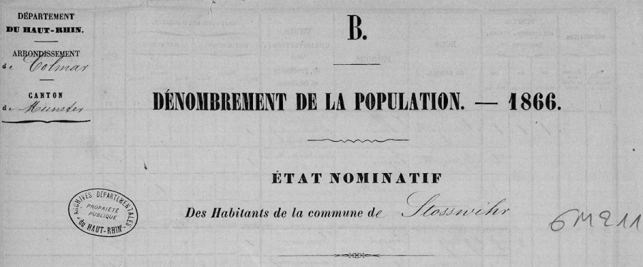 Stosswihr - Dénombrement de 1866