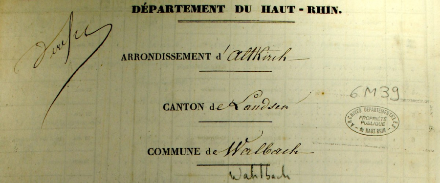 Walbach - Dénombrement de 1836