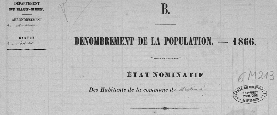 Walbach - Dénombrement de 1866
