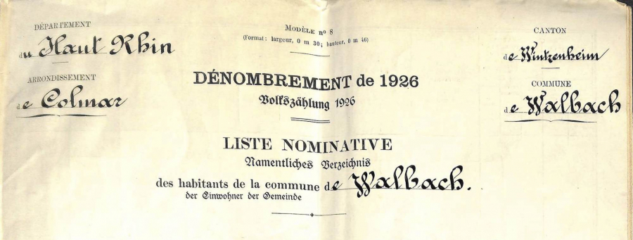 Walbach - Dénombrement de 1926