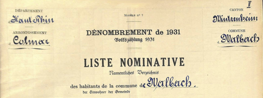 Walbach - Dénombrement de 1931