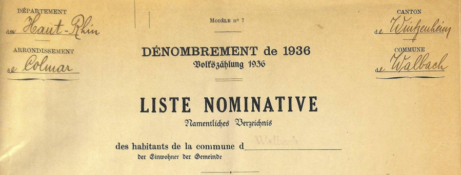 Walbach - Dénombrement de 1936