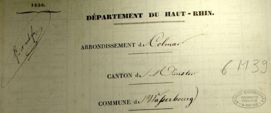 Wasserbourg - Dénombrement de 1836