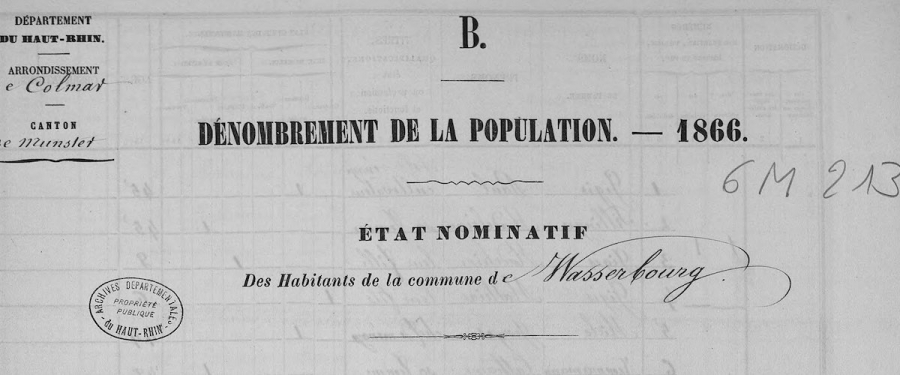 Wasserbourg - Dénombrement de 1866