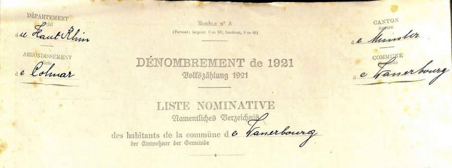 Wasserbourg - Dénombrement de 1921