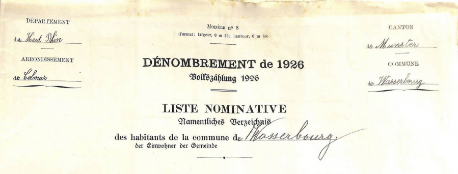 Stosswihr - Dénombrement de 1926