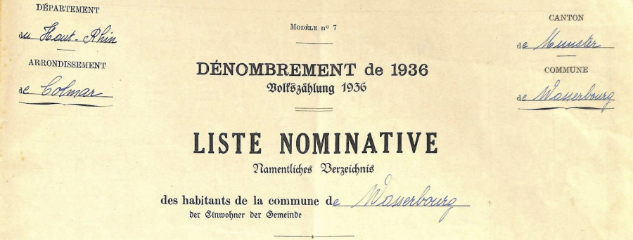 Wasserbourg - Dénombrement de 1936